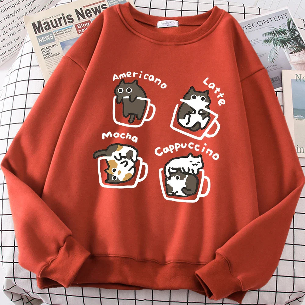 Coffee Cat Hoodie – American Style, For Women - Eden of Clothes