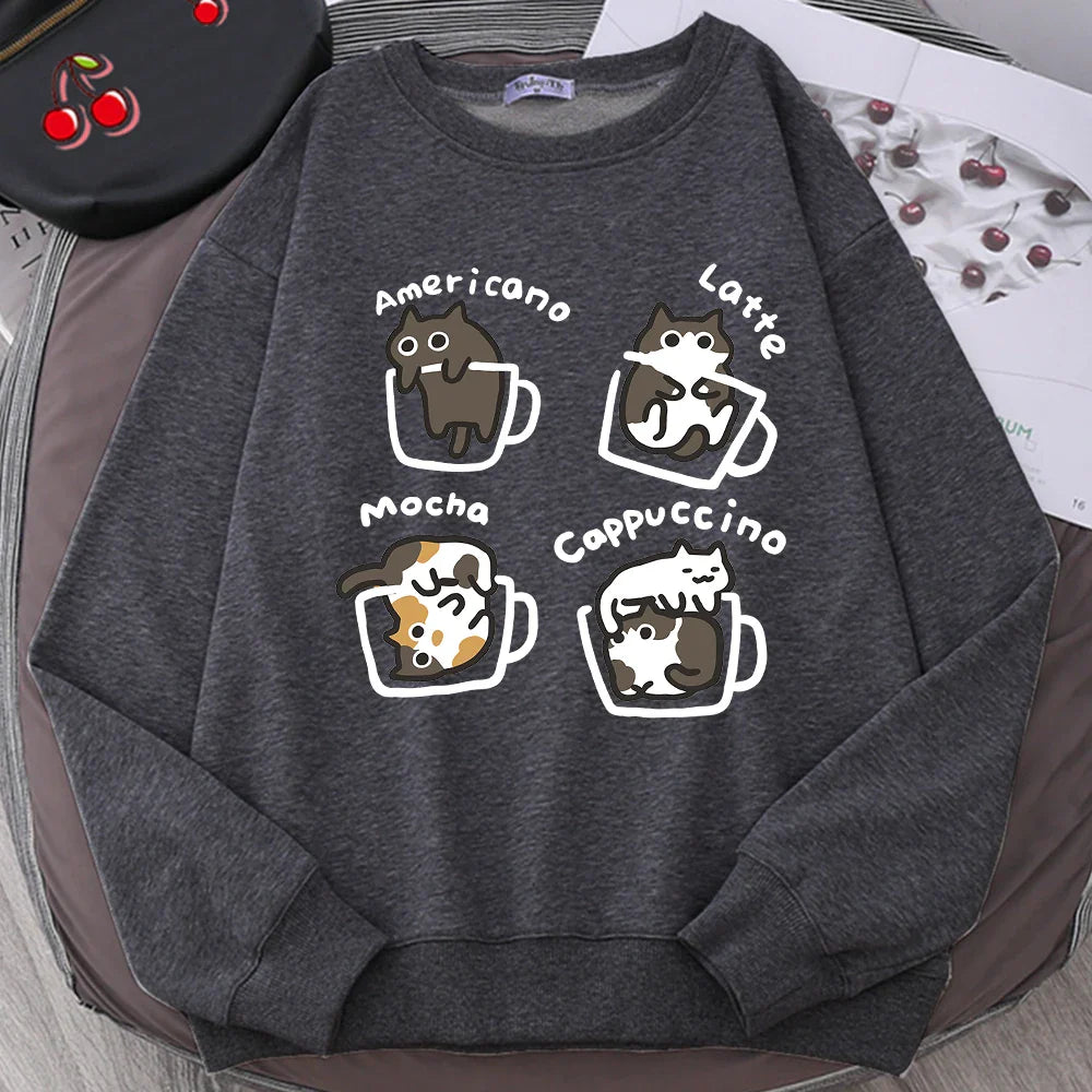 Coffee Cat Hoodie – American Style, For Women - Eden of Clothes