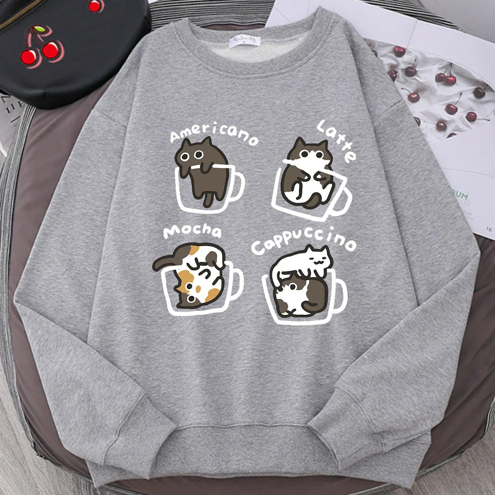 Coffee Cat Hoodie – American Style, For Women - Eden of Clothes