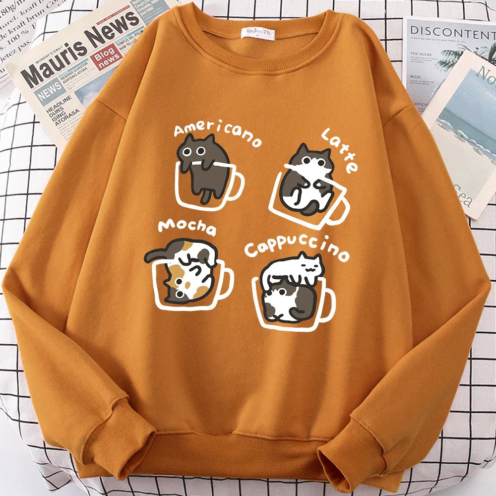 Coffee Cat Hoodie – American Style, For Women - Eden of Clothes