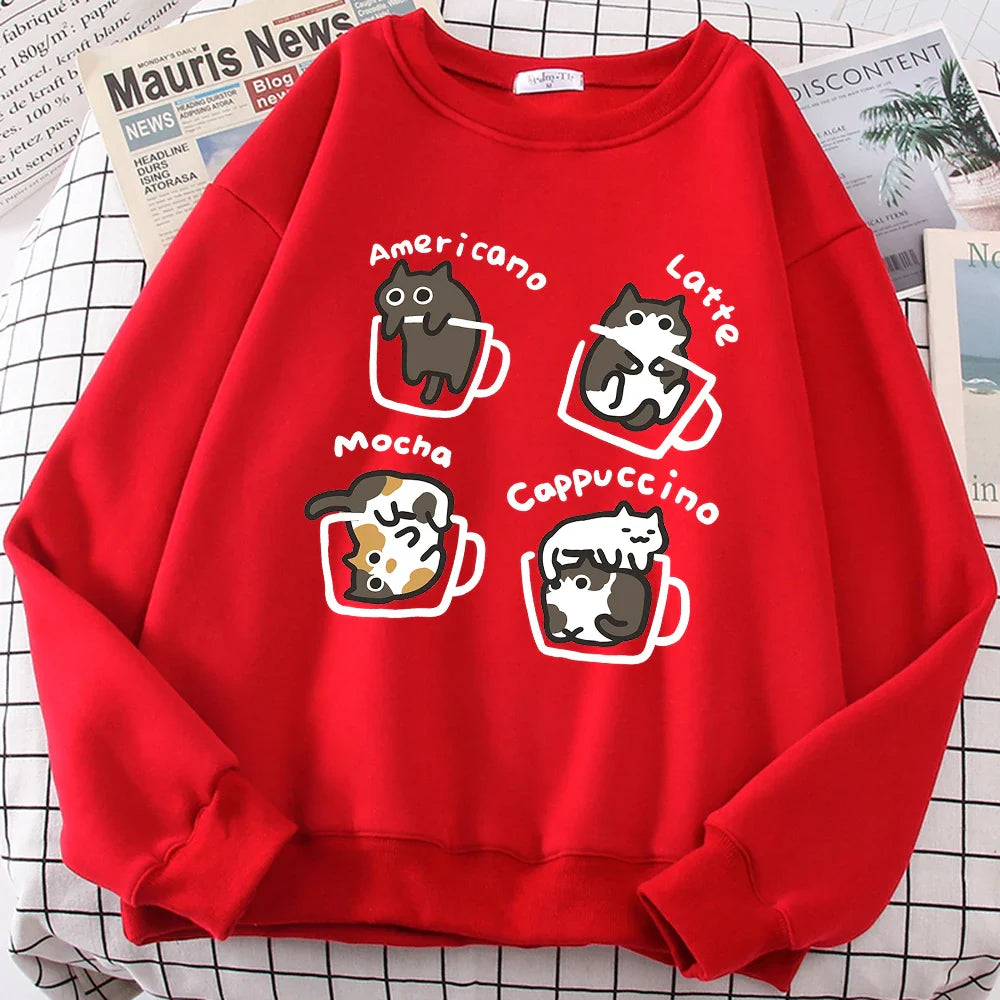 Coffee Cat Hoodie – American Style, For Women - Eden of Clothes