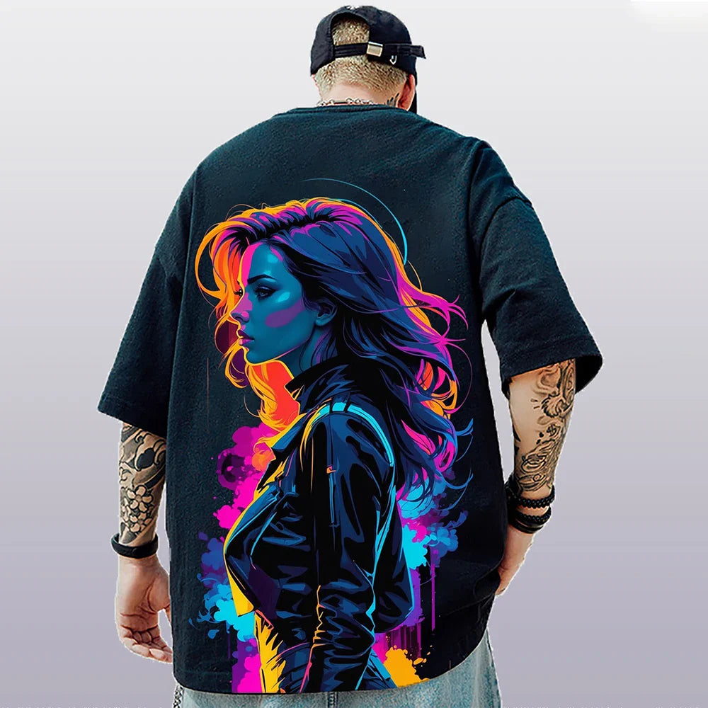 Oversized Short Sleeve T-shirt – Bold Print, Anime Style - Eden of Clothes