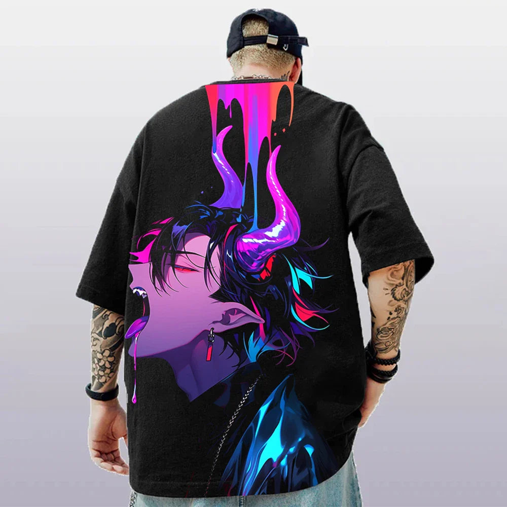 Oversized Short Sleeve T-shirt – Bold Print, Anime Style - Eden of Clothes