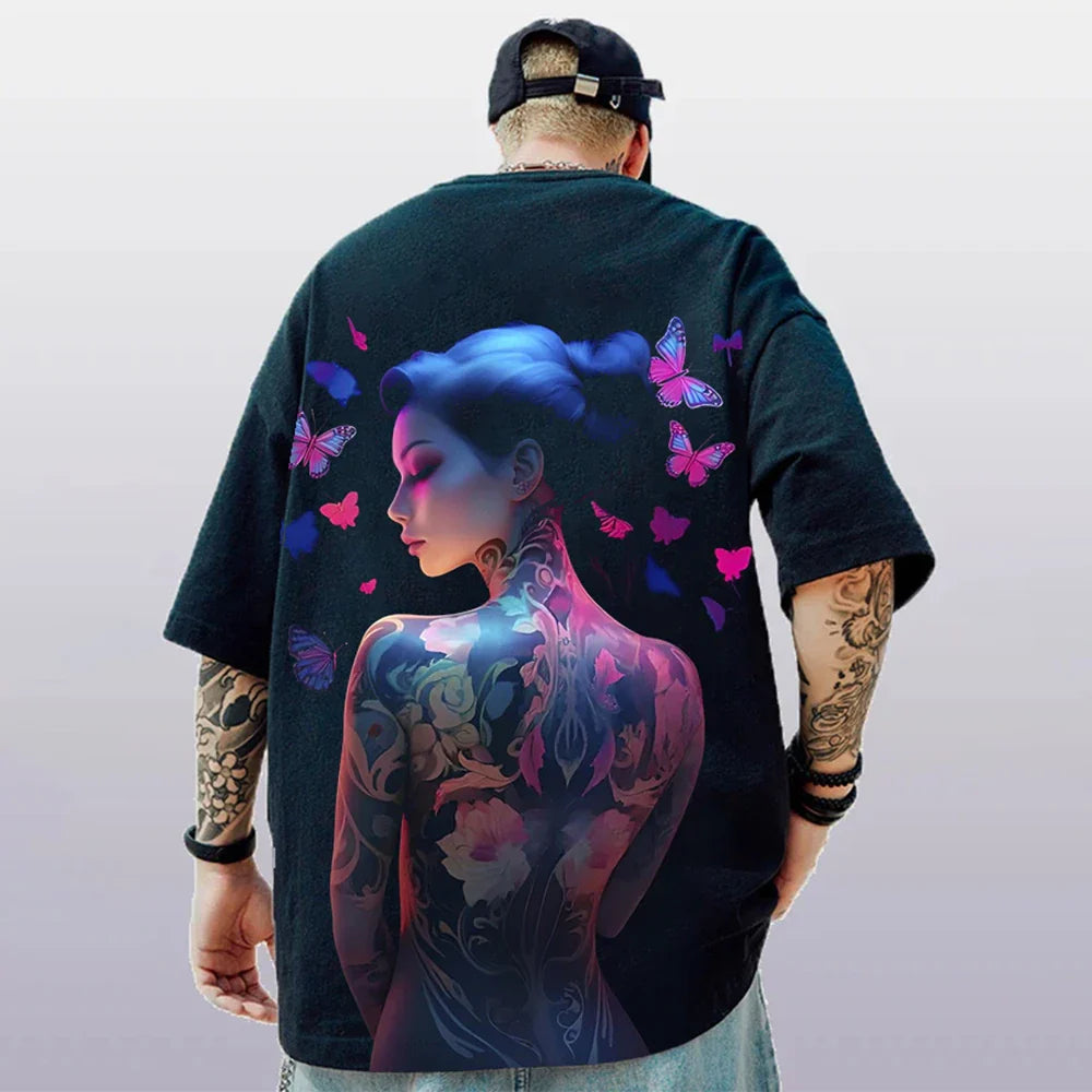 Oversized Short Sleeve T-shirt – Bold Print, Anime Style - Eden of Clothes