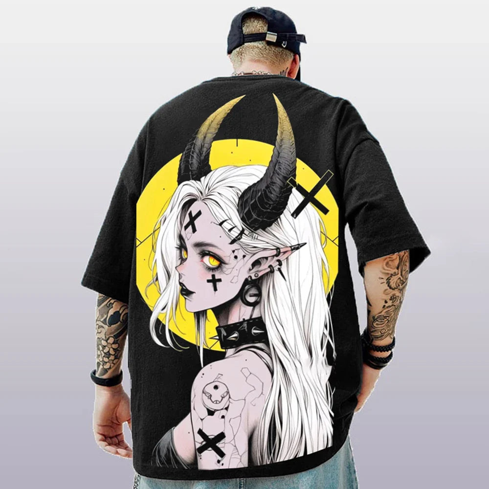 Oversized Short Sleeve T-shirt – Bold Print, Anime Style - Eden of Clothes