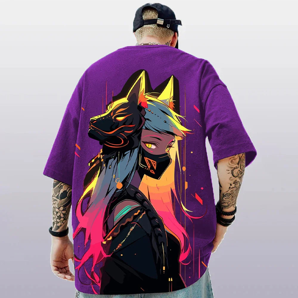 Oversized Short Sleeve T-shirt – Bold Print, Anime Style - Eden of Clothes