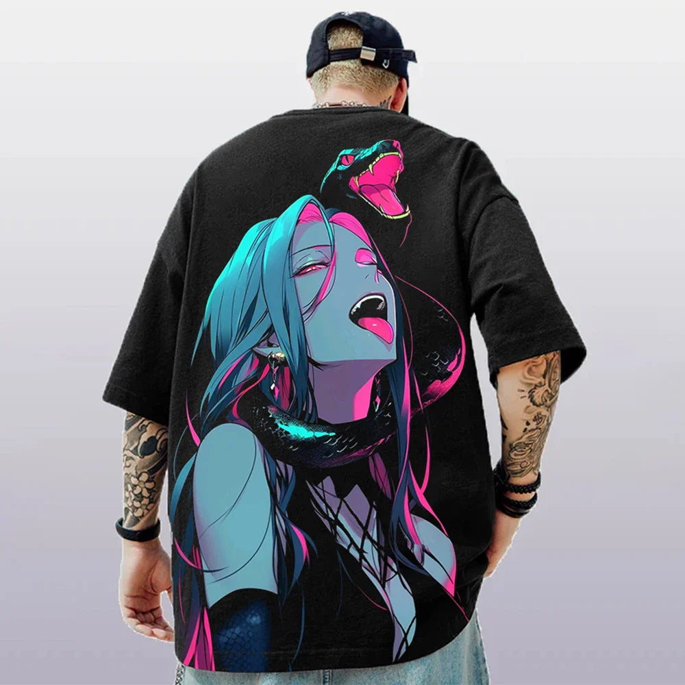 Oversized Short Sleeve T-shirt – Bold Print, Anime Style - Eden of Clothes