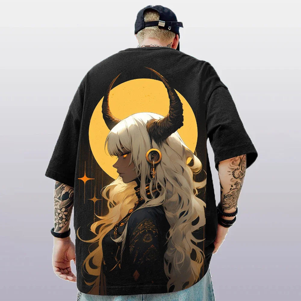 Oversized Short Sleeve T-shirt – Bold Print, Anime Style - Eden of Clothes