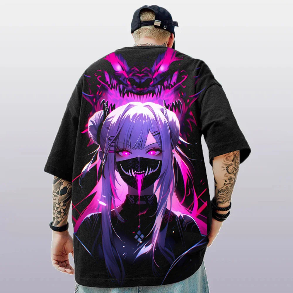 Oversized Short Sleeve T-shirt – Bold Print, Anime Style - Eden of Clothes