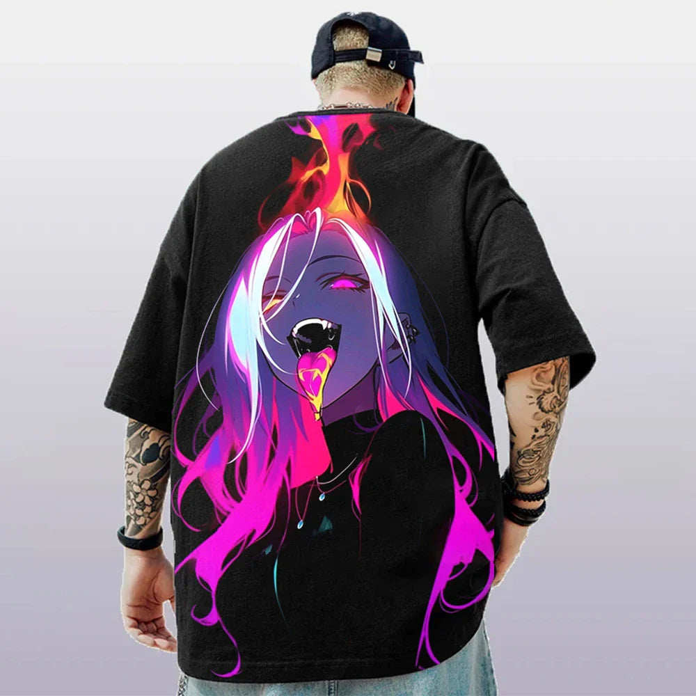 Oversized Short Sleeve T-shirt – Bold Print, Anime Style - Eden of Clothes