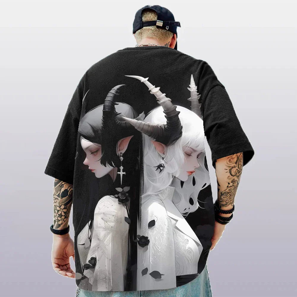 Oversized Short Sleeve T-shirt – Bold Print, Anime Style - Eden of Clothes