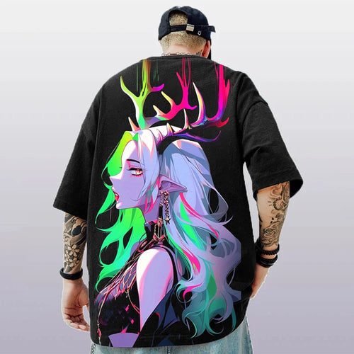Oversized Short Sleeve T-shirt – Bold Print, Anime Style - Eden of Clothes