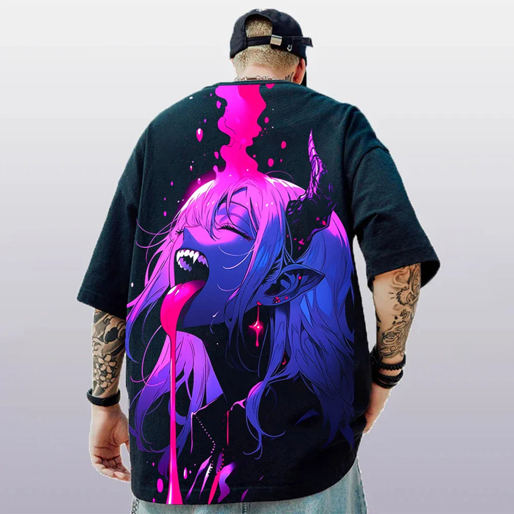 Oversized Short Sleeve T-shirt – Bold Print, Anime Style - Eden of Clothes