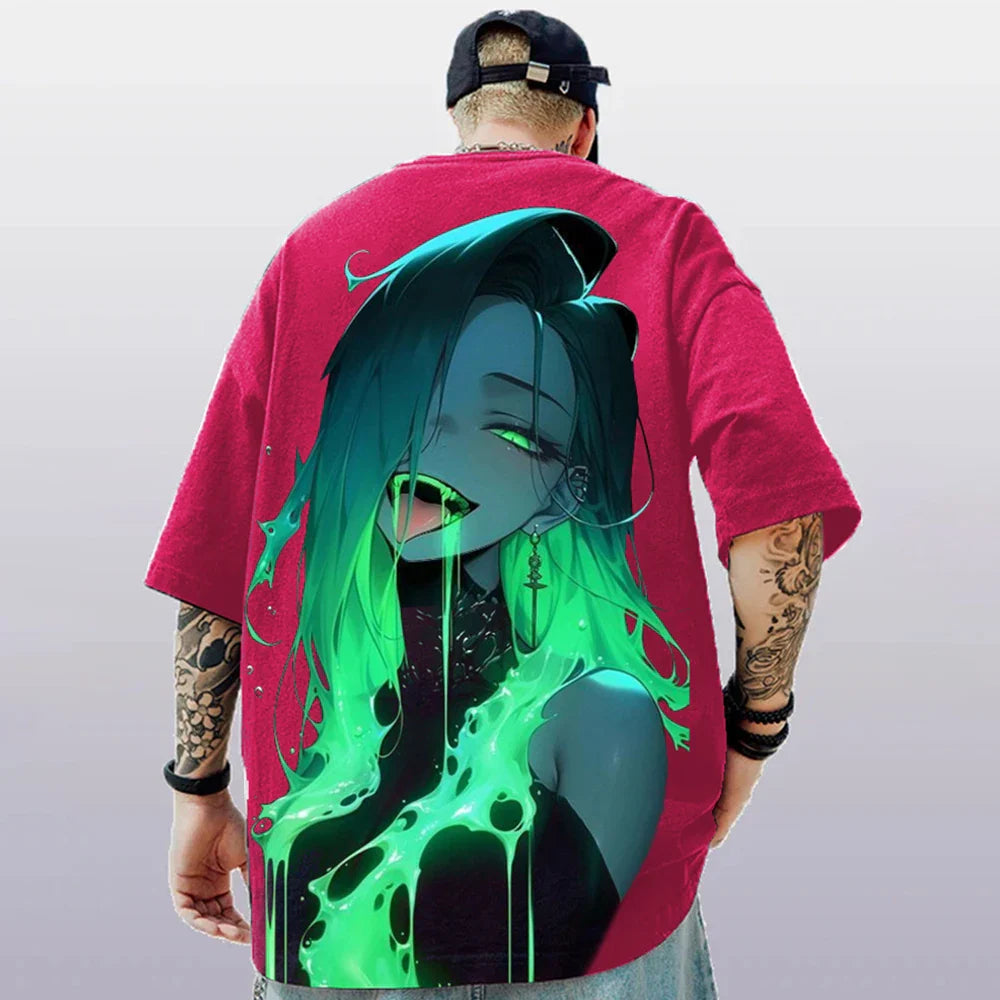 Oversized Short Sleeve T-shirt – Bold Print, Anime Style - Eden of Clothes