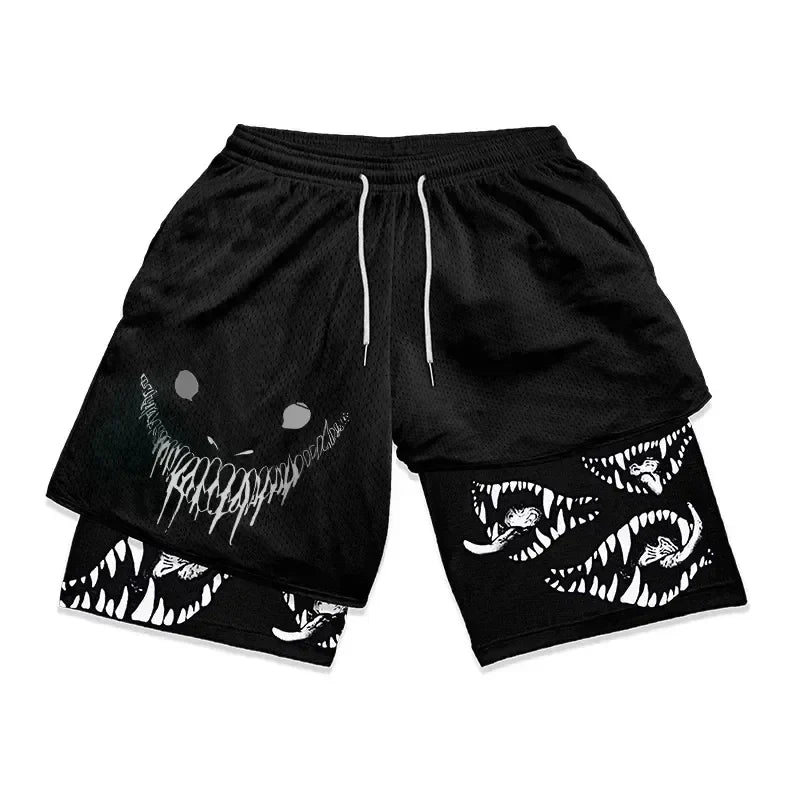 Berserk 2-in-1 Gym Shorts – Comfortable Athletic Wear, Anime-Inspired - Eden of Clothes