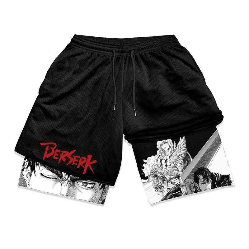 Berserk 2-in-1 Gym Shorts – Comfortable Athletic Wear, Anime-Inspired - Eden of Clothes