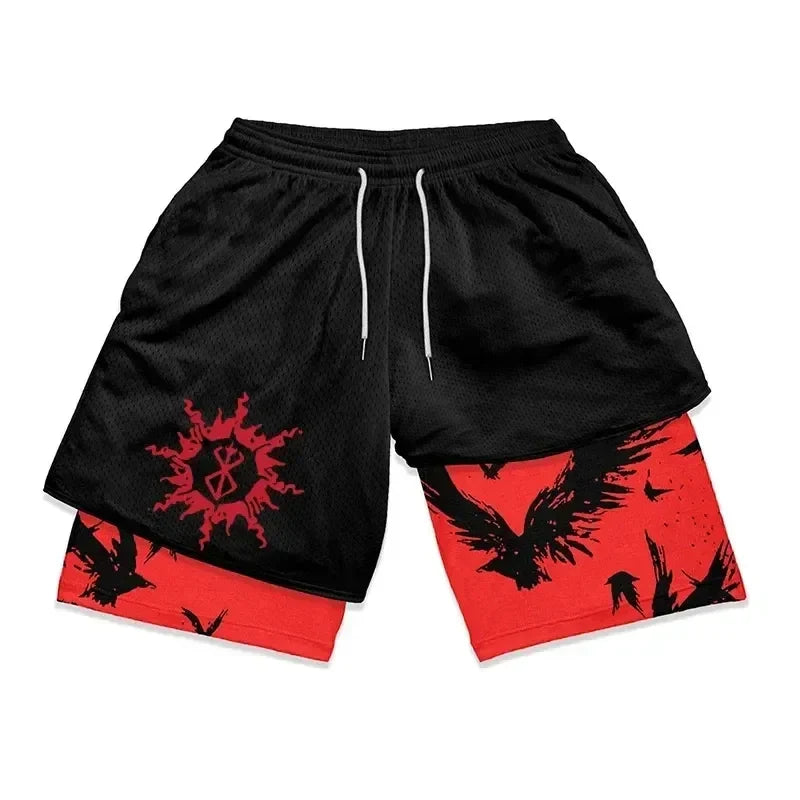 Berserk 2-in-1 Gym Shorts – Comfortable Athletic Wear, Anime-Inspired - Eden of Clothes
