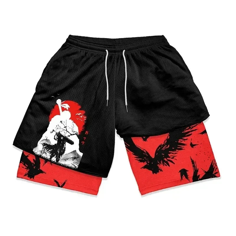 Berserk 2-in-1 Gym Shorts – Comfortable Athletic Wear, Anime-Inspired - Eden of Clothes