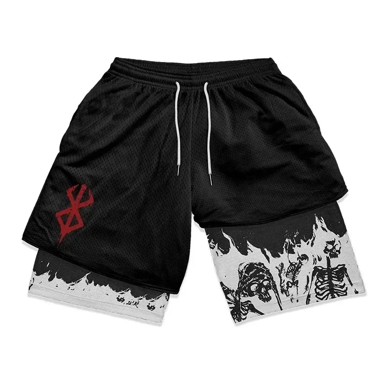 Berserk 2-in-1 Gym Shorts – Comfortable Athletic Wear, Anime-Inspired - Eden of Clothes