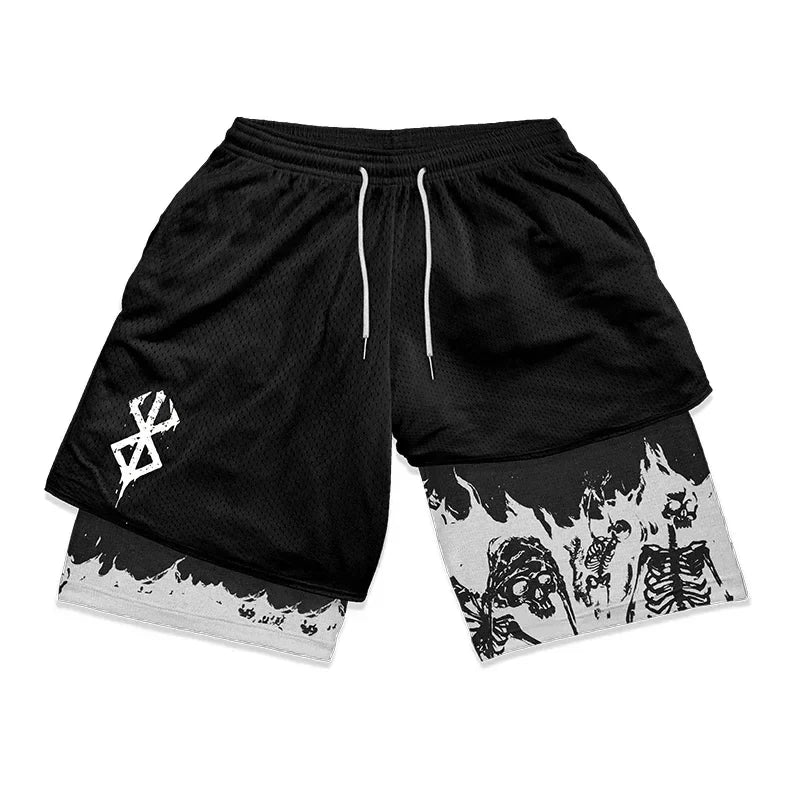 Berserk 2-in-1 Gym Shorts – Comfortable Athletic Wear, Anime-Inspired - Eden of Clothes