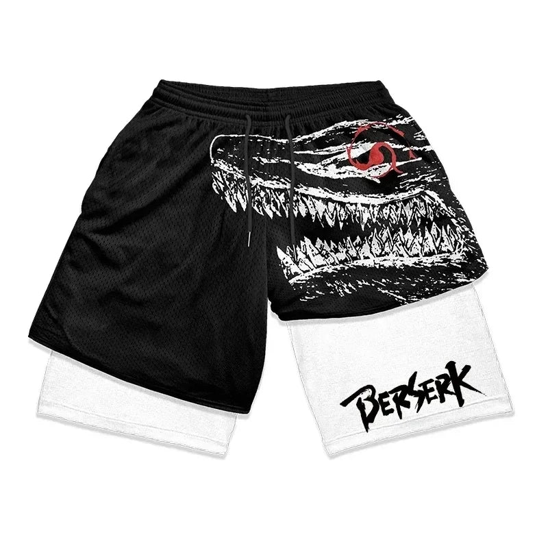 Berserk 2-in-1 Gym Shorts – Comfortable Athletic Wear, Anime-Inspired - Eden of Clothes