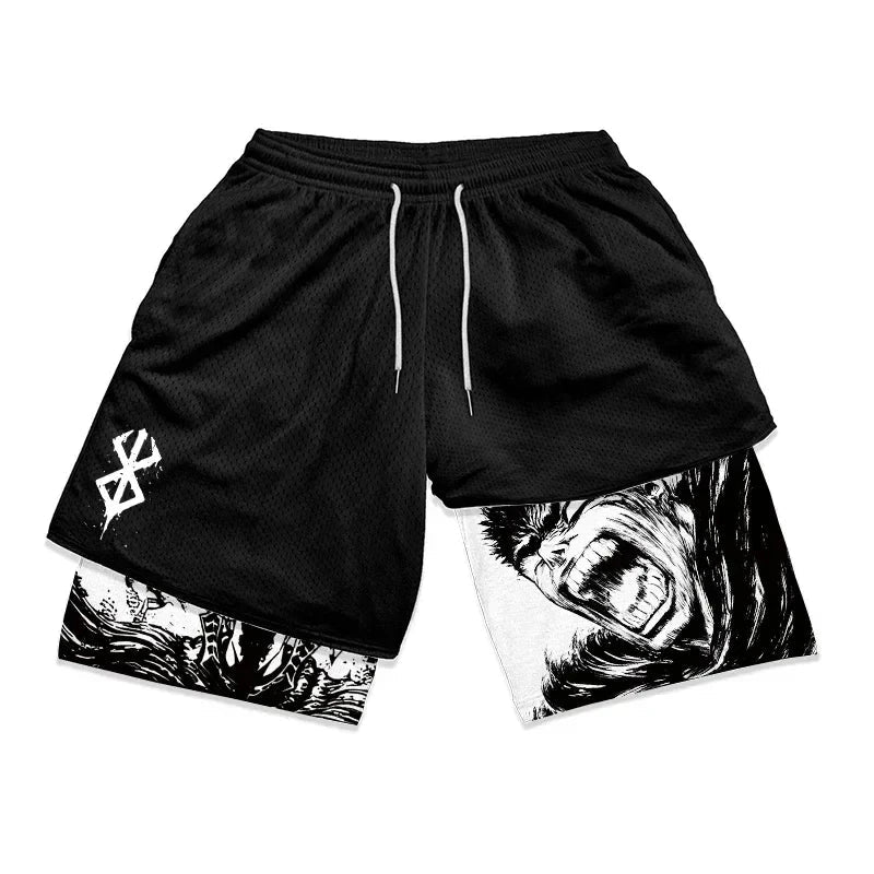 Berserk 2-in-1 Gym Shorts – Comfortable Athletic Wear, Anime-Inspired - Eden of Clothes