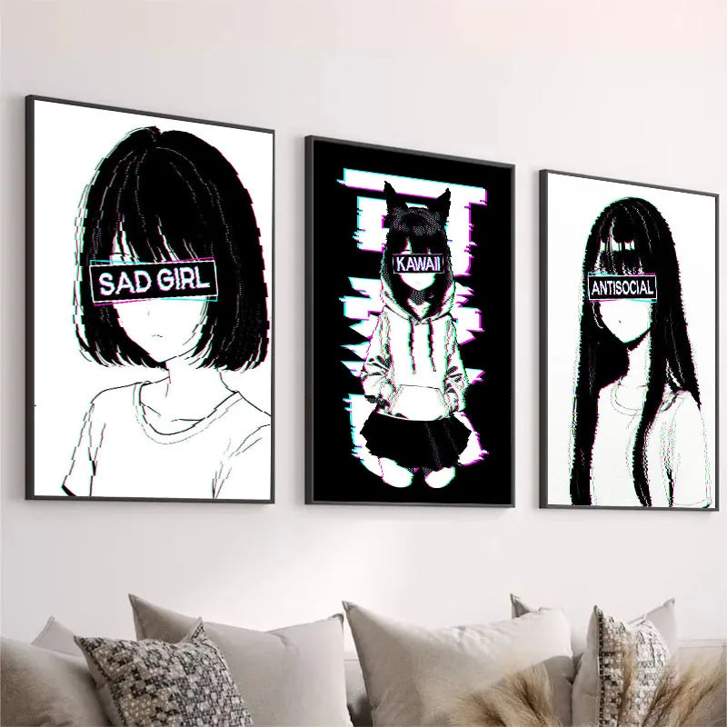 Anime Girl – Black and White, Sexy Figure Poster - Eden of Clothes