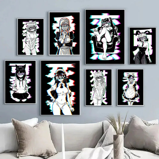 Anime Girl – Black and White, Sexy Figure Poster - Eden of Clothes