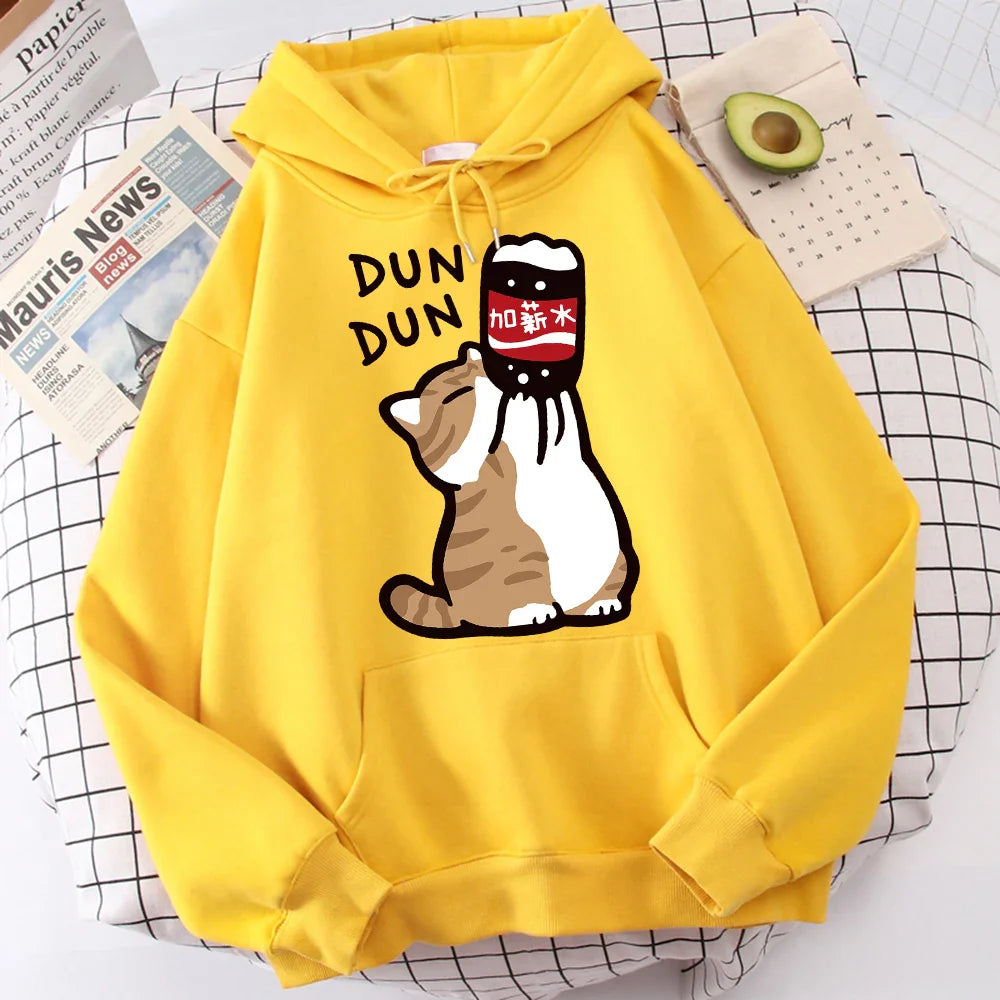 Cartoon Cat Hoodie – Cola Drink Print, Cute Design - Eden of Clothes