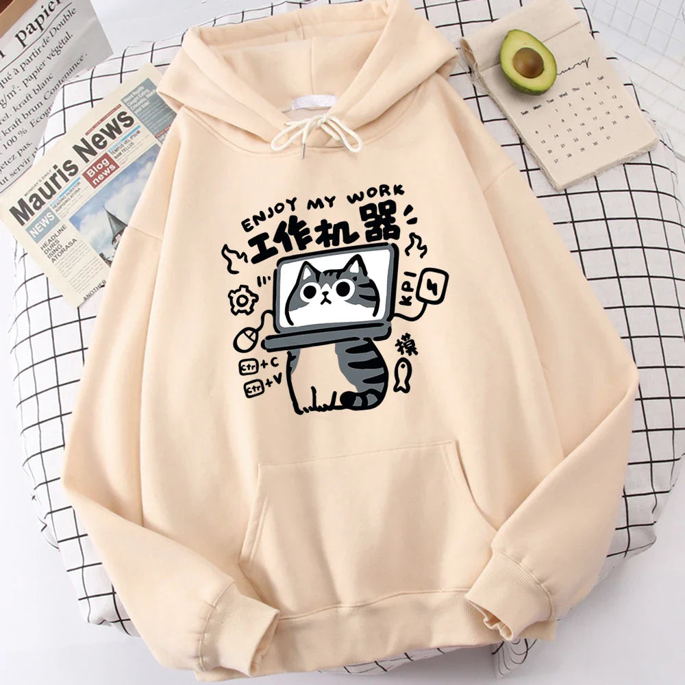 Cartoon Cat Hoodie – Abstract Work, Machine Design - Eden of Clothes