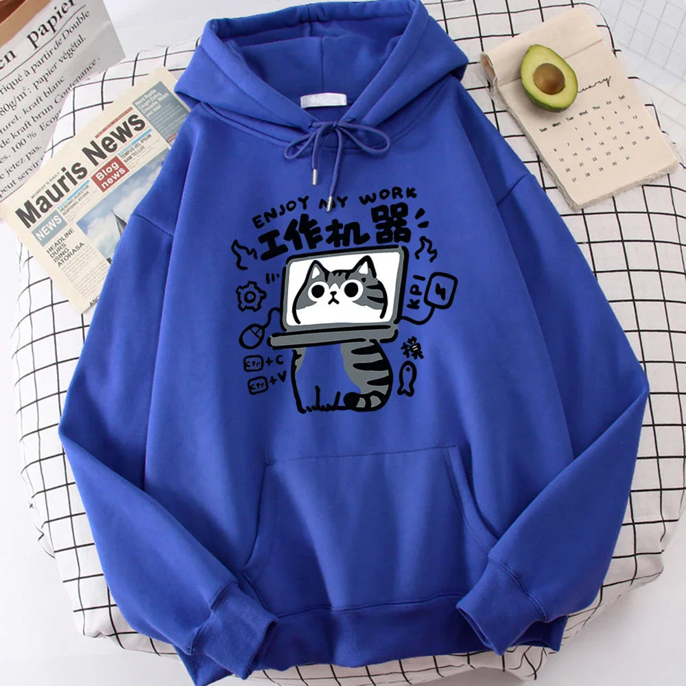 Cartoon Cat Hoodie – Abstract Work, Machine Design - Eden of Clothes