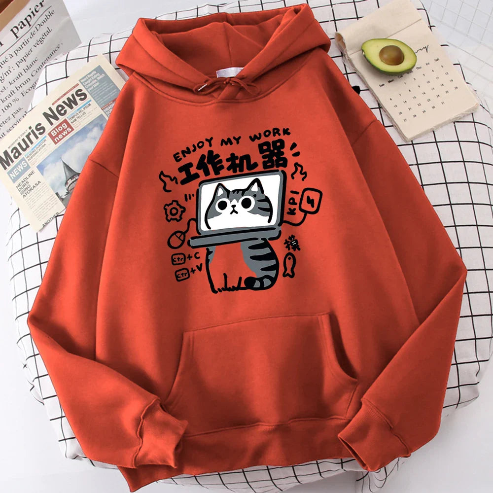Cartoon Cat Hoodie – Abstract Work, Machine Design - Eden of Clothes