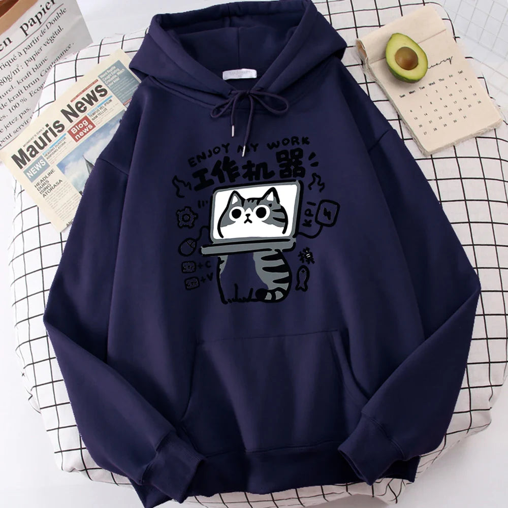 Cartoon Cat Hoodie – Abstract Work, Machine Design - Eden of Clothes