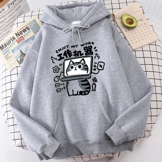 Cartoon Cat Hoodie – Abstract Work, Machine Design - Eden of Clothes
