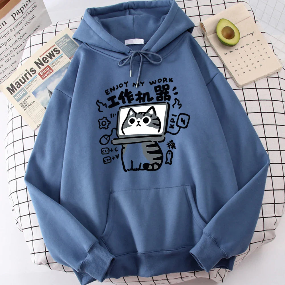 Cartoon Cat Hoodie – Abstract Work, Machine Design - Eden of Clothes