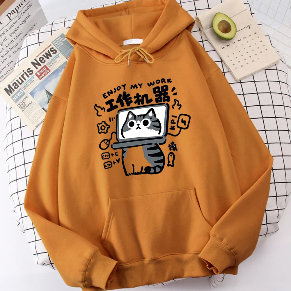 Cartoon Cat Hoodie – Abstract Work, Machine Design - Eden of Clothes