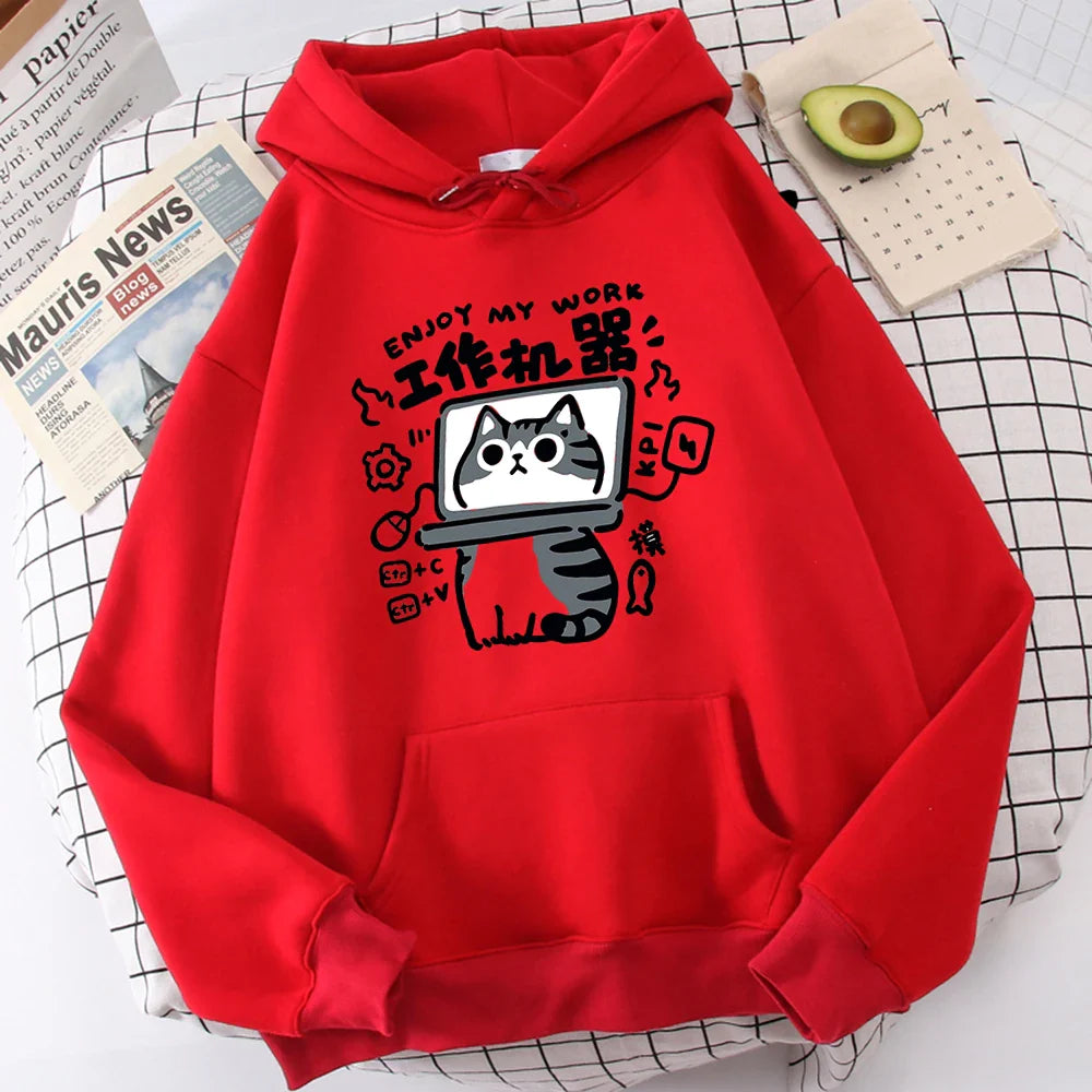 Cartoon Cat Hoodie – Abstract Work, Machine Design - Eden of Clothes