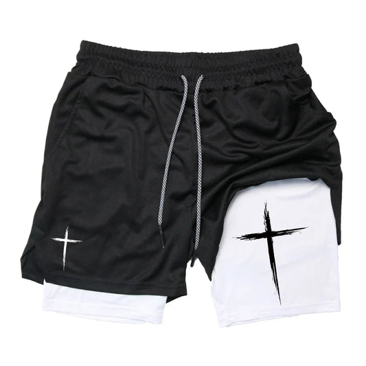 2-in-1 Performance Shorts – Cross Pattern, Men’s Activewear - Eden of Clothes