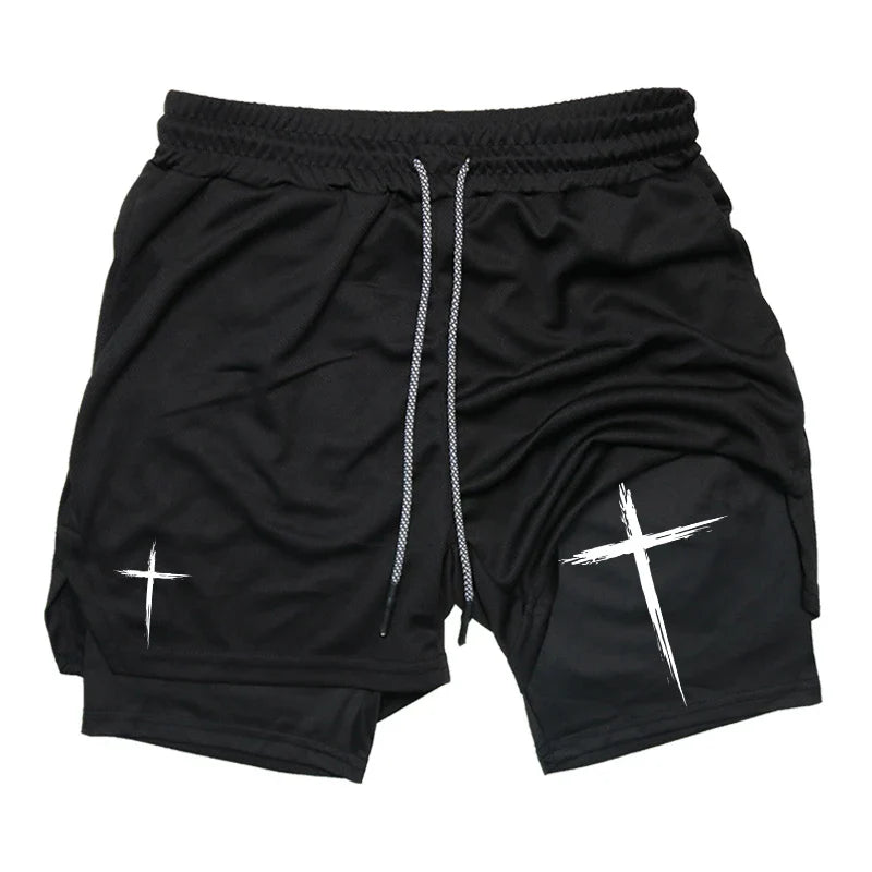 2-in-1 Performance Shorts – Cross Pattern, Men’s Activewear - Eden of Clothes