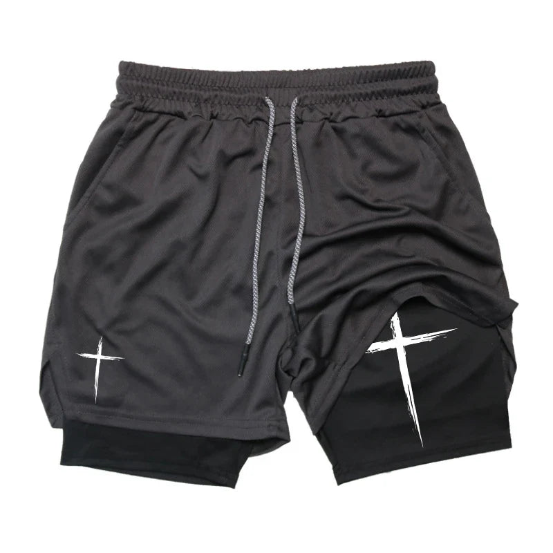 2-in-1 Performance Shorts – Cross Pattern, Men’s Activewear - Eden of Clothes