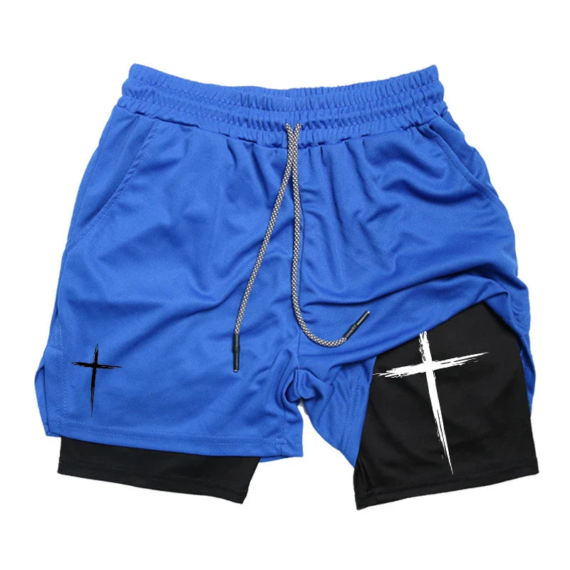 2-in-1 Performance Shorts – Cross Pattern, Men’s Activewear - Eden of Clothes