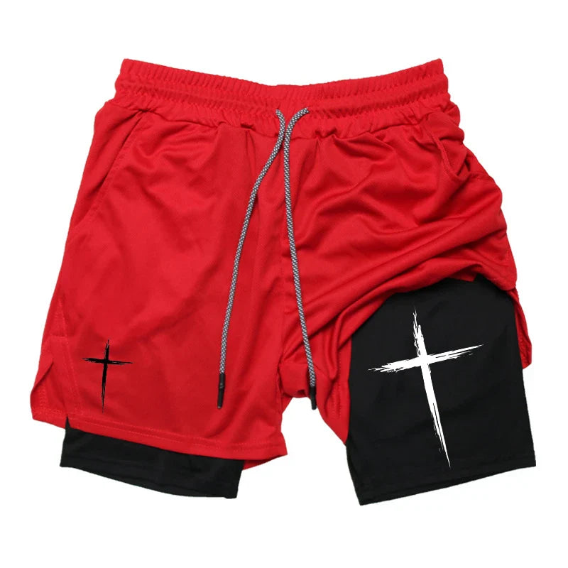 2-in-1 Performance Shorts – Cross Pattern, Men’s Activewear - Eden of Clothes