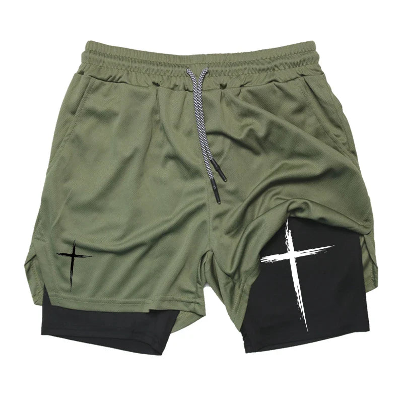 2-in-1 Performance Shorts – Cross Pattern, Men’s Activewear - Eden of Clothes