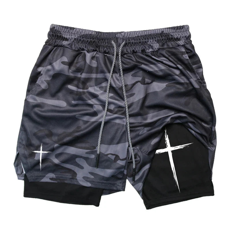2-in-1 Performance Shorts – Cross Pattern, Men’s Activewear - Eden of Clothes