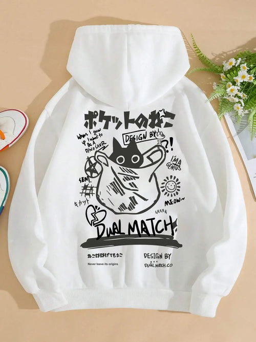 Cat Cartoon Hoodie – Cute, Casual Style - Eden of Clothes