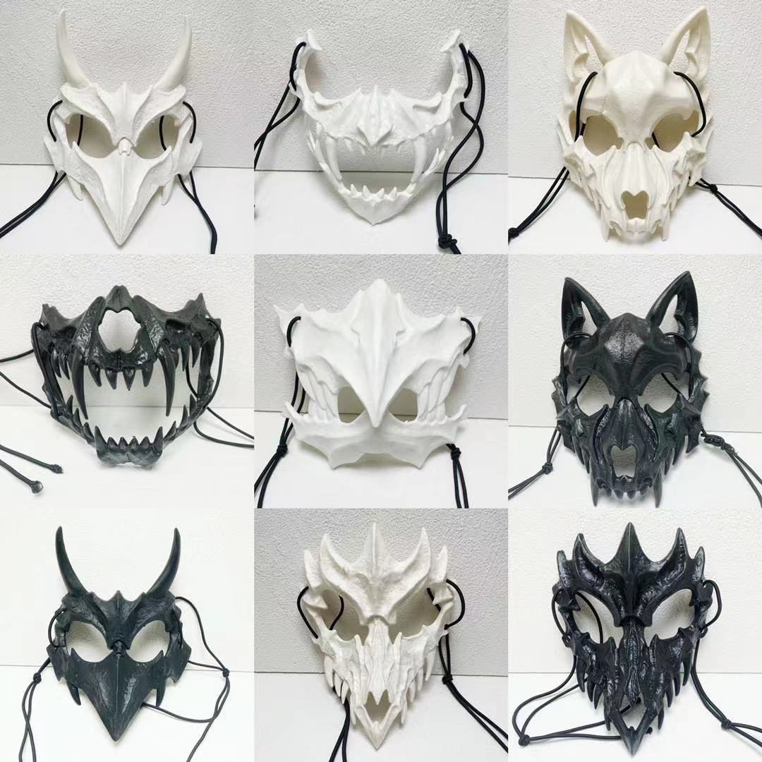 Japanese Dragon Half Face Mask – Traditional Art Design, Anime-Inspired Accessory Eden of Clothes