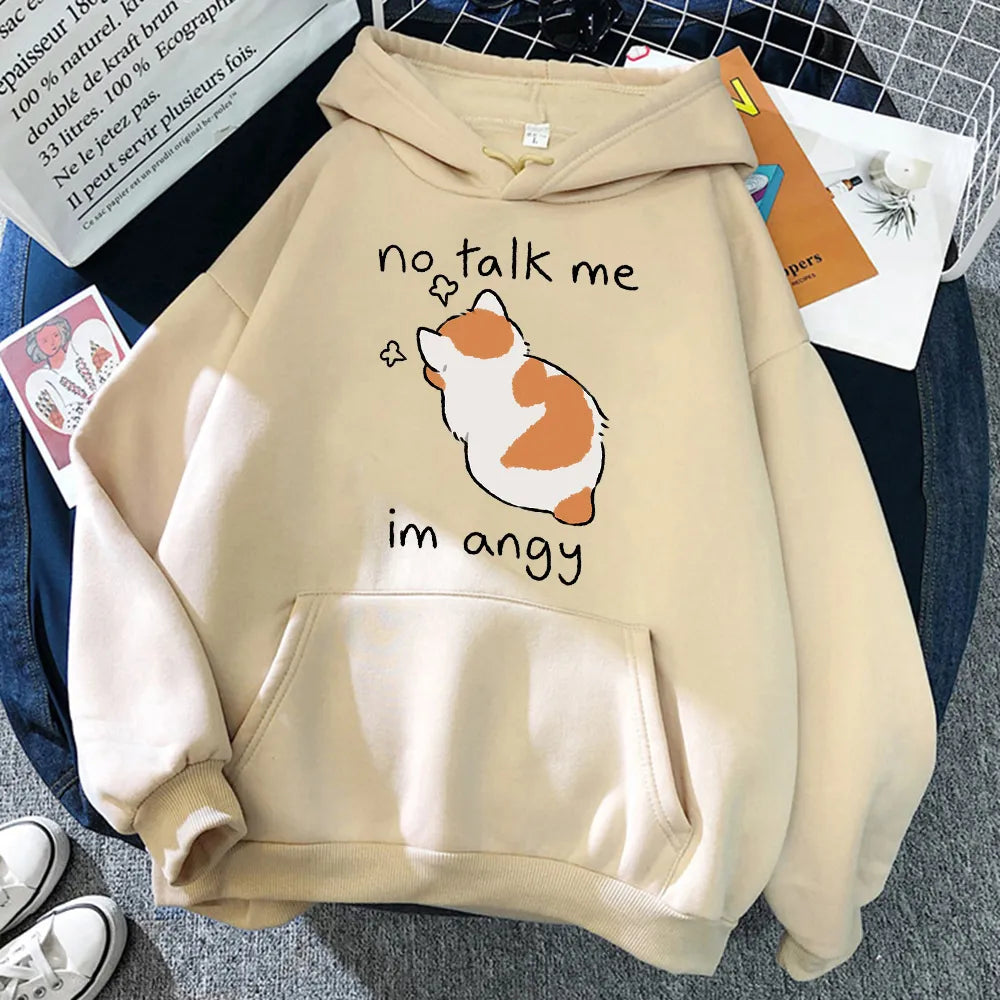 Angry Cat Print Hoodie – Cute, No Talk Me - Eden of Clothes