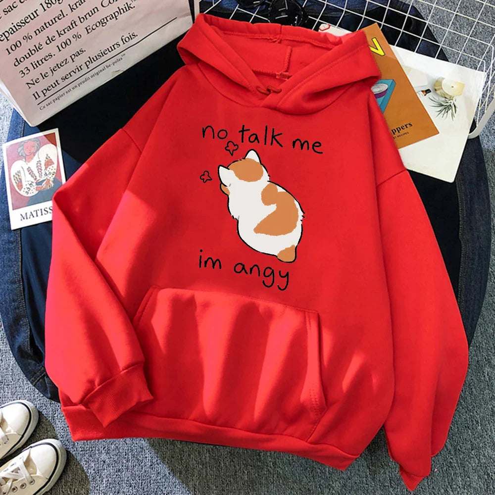 Angry Cat Print Hoodie – Cute, No Talk Me - Eden of Clothes