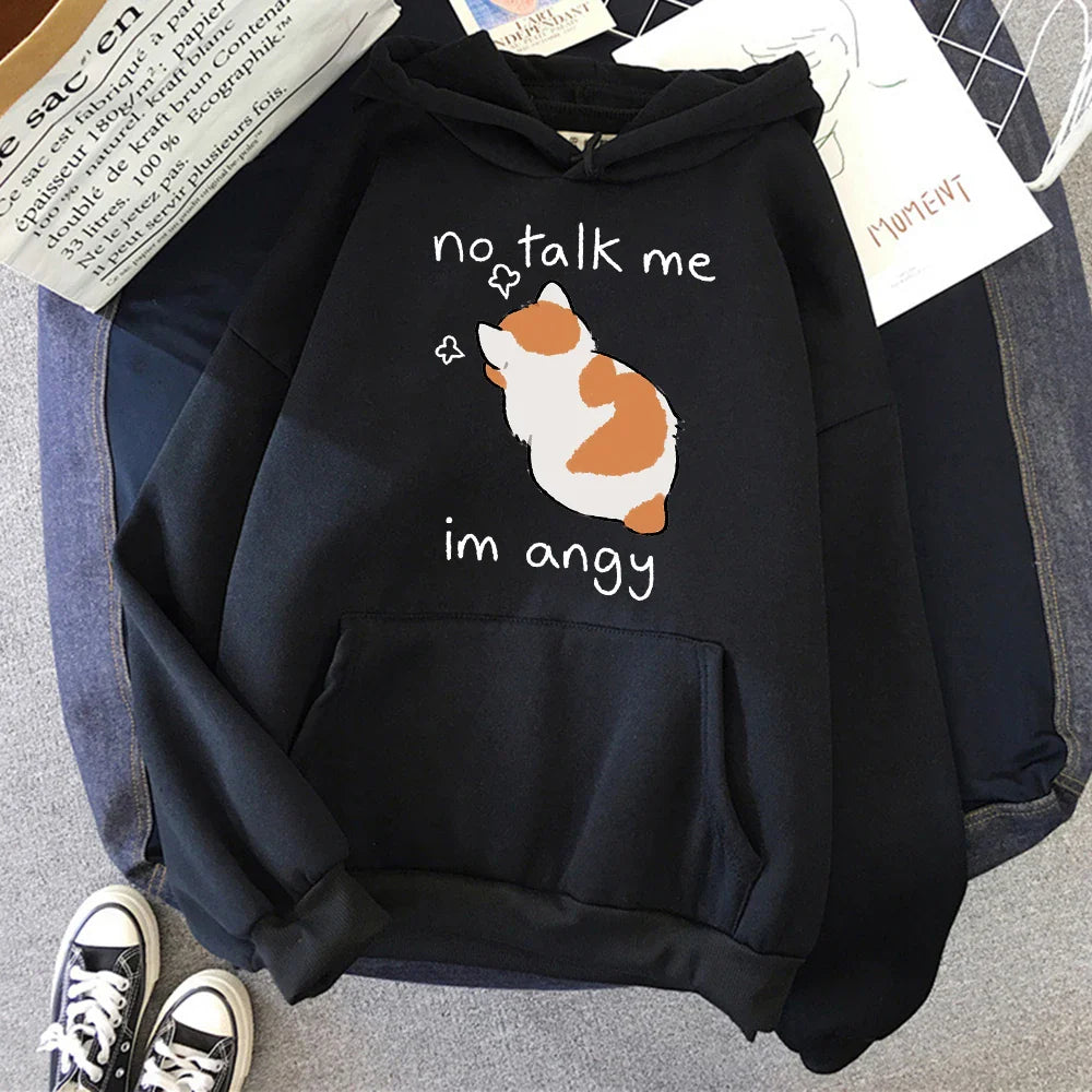 Angry Cat Print Hoodie – Cute, No Talk Me - Eden of Clothes