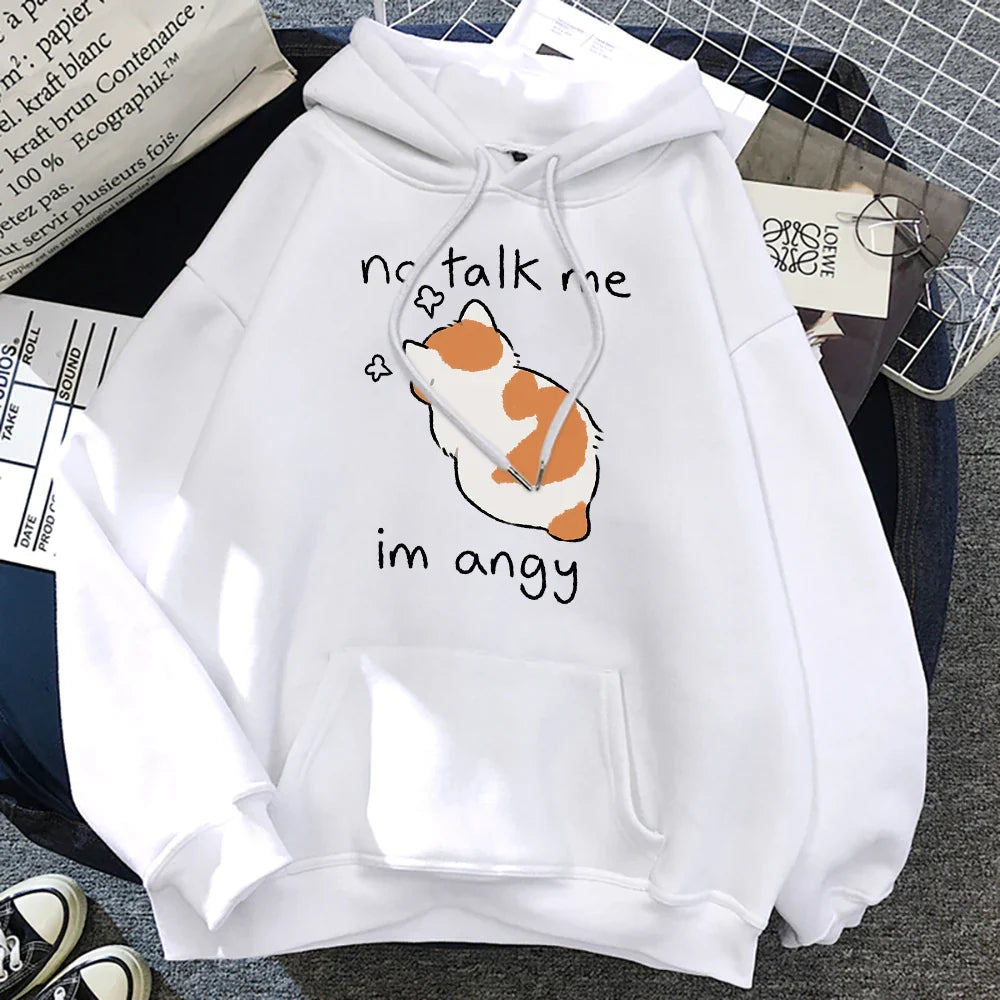 Angry Cat Print Hoodie – Cute, No Talk Me - Eden of Clothes